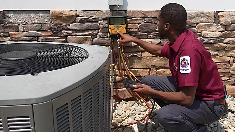 Tech installing a new ac unit