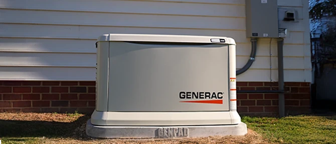 Generac standby generator installed outside a residential home next to exterior wall