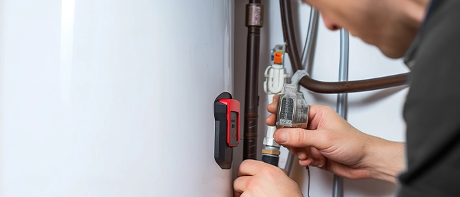 Plumbing technician checking water heater.